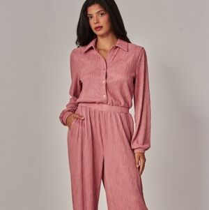 Pleated Button-Front Pink Jumpsuit